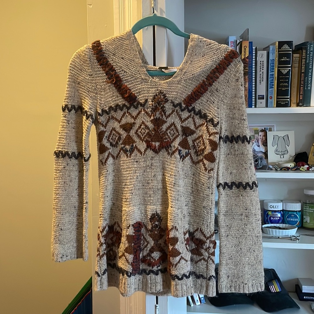 free people woven hooded sweater